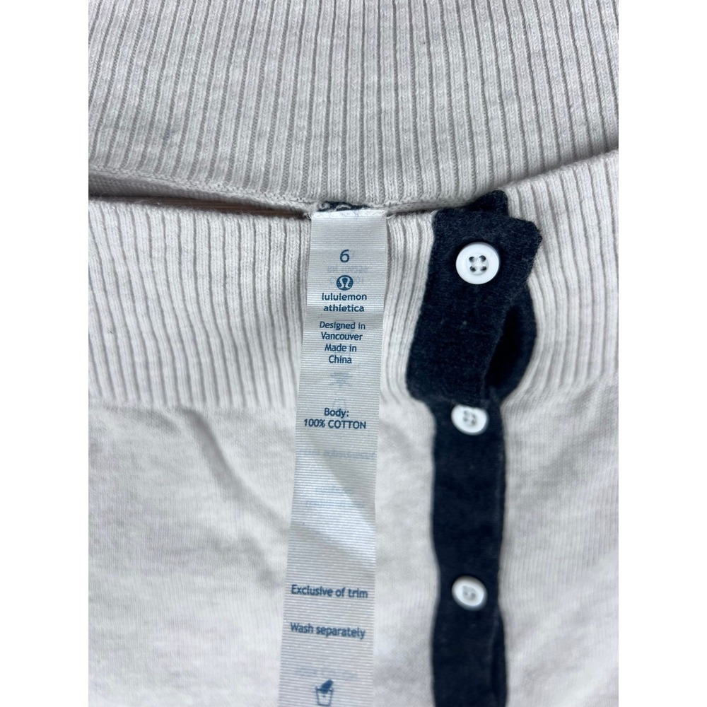 Lululemon Athletica Women 6 Colorblock Cotton Cardigan Sweater Gray Cream Button - Picture 3 of 5